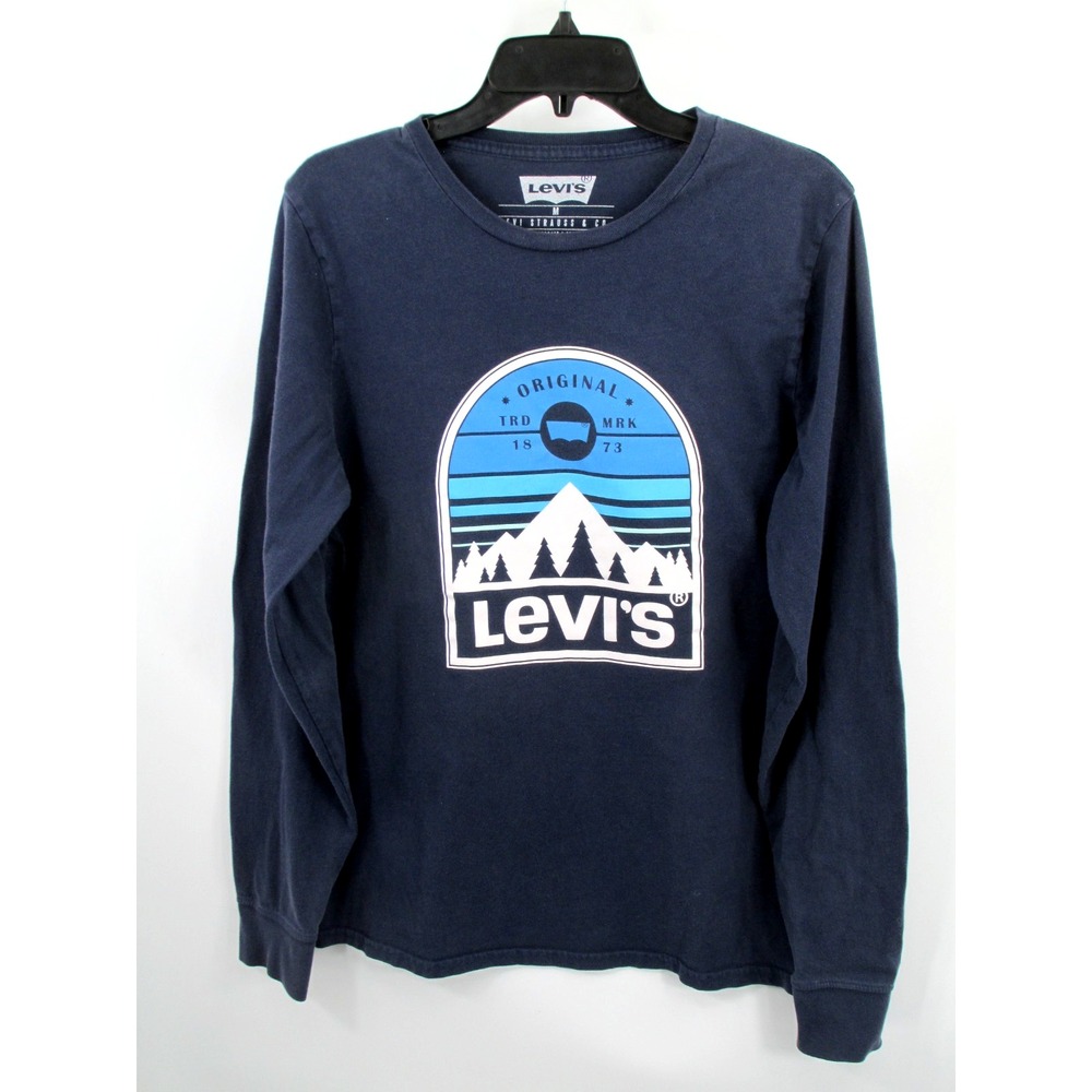 Levi's Mens Long Sleeve Graphic Tee Navy Blue Mountain Logo Medium 3LGLK2247B